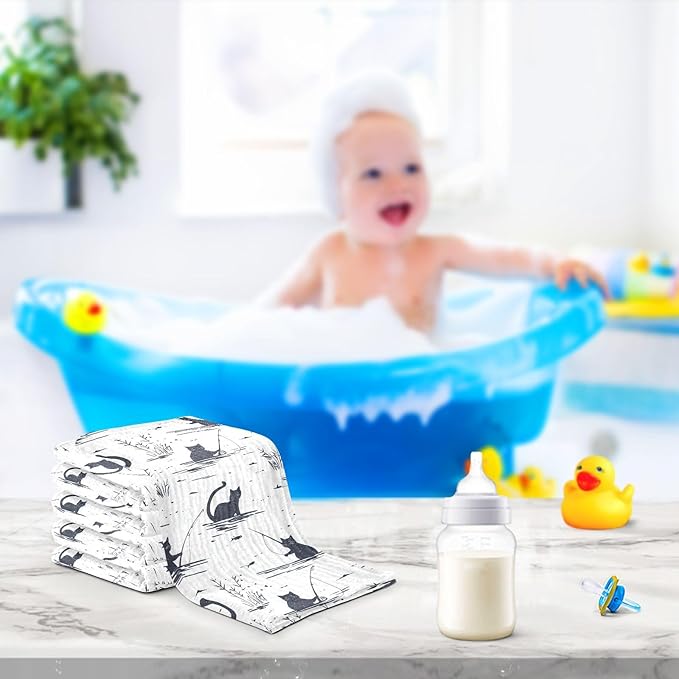 vvfelixl Cat Fishing Baby Burp Cloths Baby Muslin Washcloths for Boys Girls Cotton Babys Face Towel for Newborn Infants Soft and Absorbent 11.8 X 11.8 in, 5 Pack