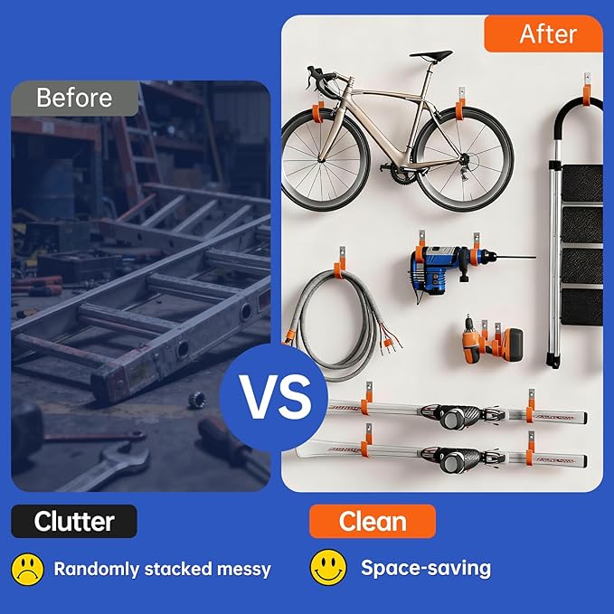 Heavy Duty Wall Hooks, Garage Storage Utility Hooks, Steel Wall Mount Hanger, Tool Organizer Hose Hanger Steel U Hooks for Garage & Garden (2, Orange)