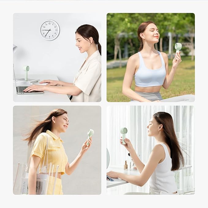 JISULIFE Mini Portable Fan-Bladeless Safe Design, Powerful Turbo Handheld Fan with 5 Speeds, 16Hrs Max Cooling Time，USB Rechargeable, Small Pocket for Travel/Lash, Gifts For Girls/Women
