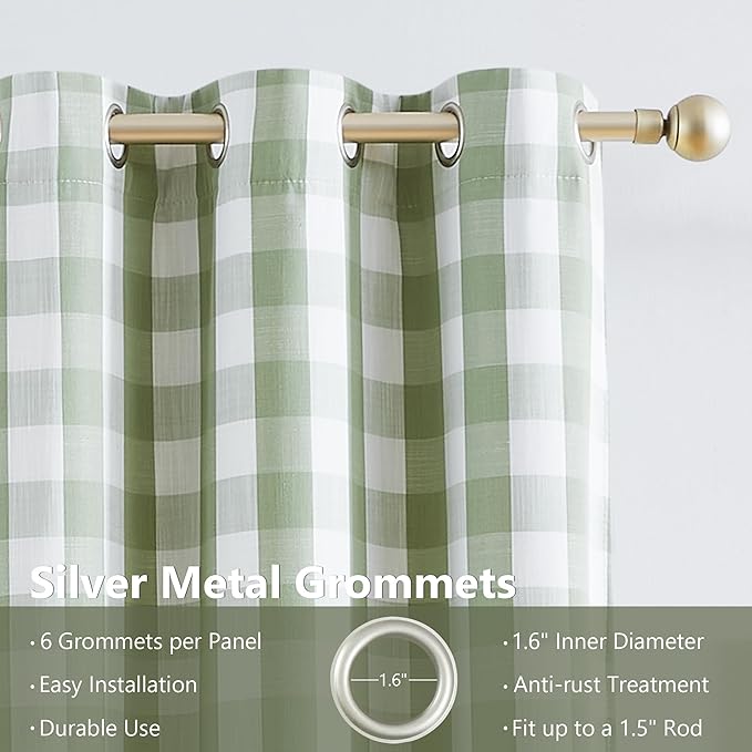 Amzdecor Buffalo Plaid Check Full Blackout Curtains Checkered GEO Thermal Insulated Energy Efficient Drapes Grommet 2 Layers Window Treatment for Bedroom Living Room,2 Panels,40"x90",Sage Green&White