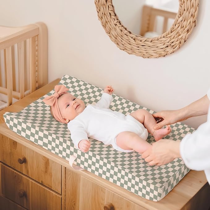 lulumoon Muslin Changing Pad Cover: 2-Pack Soft Breathable Cotton Vintage Plaid Print for Baby Boys - Nursery & Baby Shower
