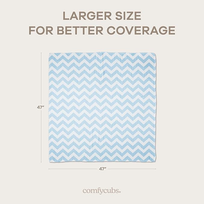 Comfy Cubs Muslin Swaddle Blankets Pack of 4, 47 x 47 Inches, Soft Cotton Baby Blanket Set, Large Multipurpose Swaddling Wraps for Newborns - Self-Soothing Swaddle - Blue