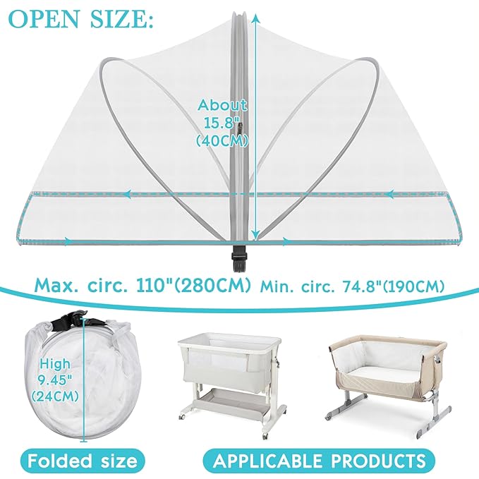 Bassinet Cover for Cats - Bassinet Net Cover for Baby Prevents Entry of Insects/Pets, Breathable Crib Net with Two-Way Zippers, Mosquito Net for Bedside Sleeper/Travel Crib (White-Small)