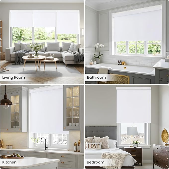 Blackout Cordless Roller Shades Blinds for Windows,Free-Stop Window Shades Pull Down,Blackout Blinds for Indoor Windows,Home,Office,Thermal Insulated Fabric, UV Protection,White,29" W x 72" H