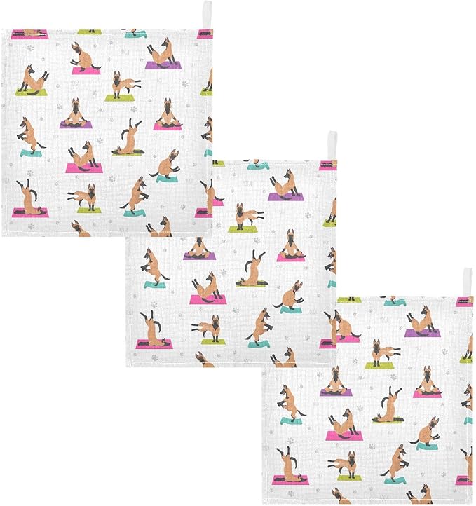 vvfelixl Baby Cotton Washcloths Belgian Malinois Yoga Infants Bath Towel for Unisex Face Towels for Newborn, Natural Baby Wipes Delicate Skin, 11.8 X 11.8 inch, one sizex5