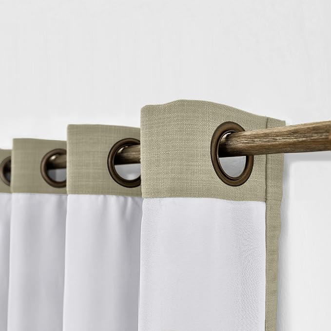 ChadMade 84W x 84L Inch Grey Beige Linen Polyester Curtain Drapes with Blackout Lining, Room Darkening Antique Bronze Grommet Curtain for Sliding Glass Door Patio Door Living Room (1 Panel)