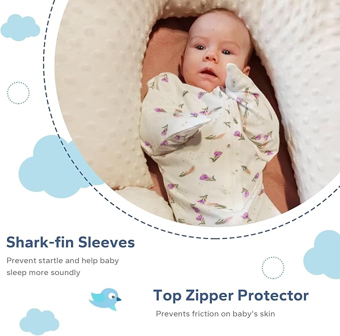 ZIGJOY Baby Transitional Swaddles for Newborns: 0.5 Tog Arms Up Sleep Sack 3-6-12 Months Soft Cotton Shark Fin 2 Way Zipper