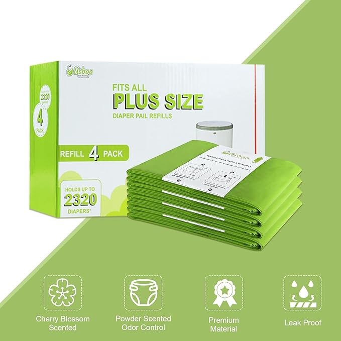USBOO Refills Compatible with Dekor Plus Diaper Pail | 4 Pack | Disposable Diaper Pail Refill | Extra Thickness | Diaper Trash Bags | Cherry Blossom Scented | Holds up to 2320 Diapers