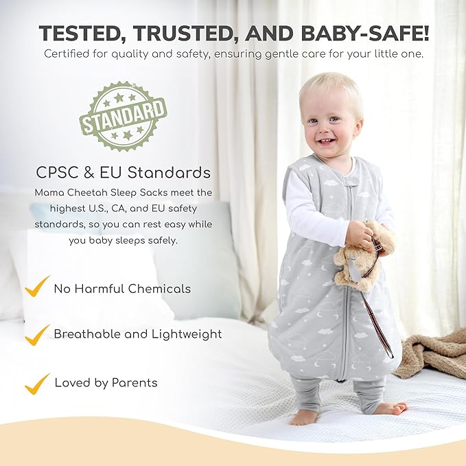 Mama Cheetah Toddler Sleep Sack with Feet 2T, 2.5 TOG Organic Cotton Baby Sleeping Bag with Legs, Winter Baby Wearable Blankets for Early Walker M