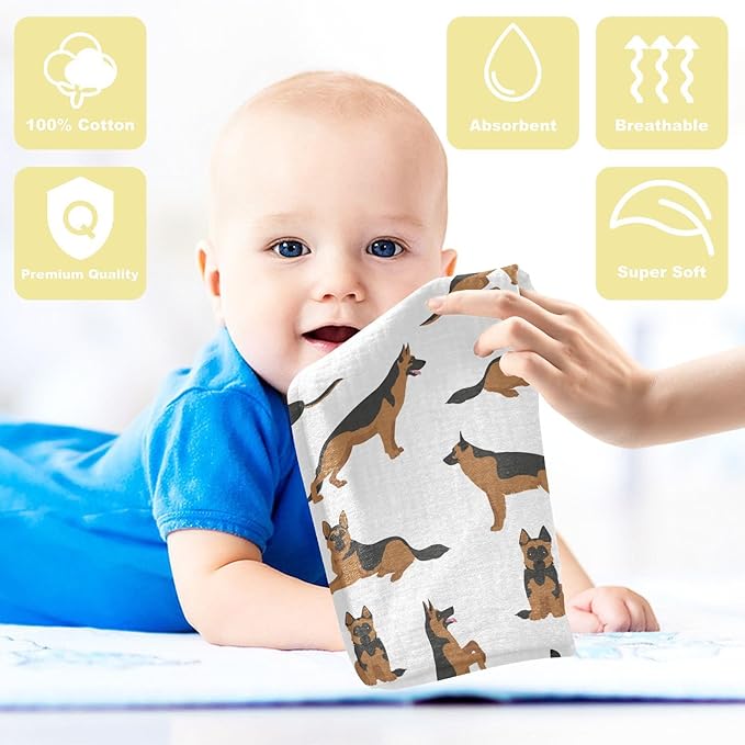 vvfelixl Baby Cotton Washcloths German Shepherd Dogs Infants Bath Towel for Unisex Face Towels for Newborn, Natural Baby Wipes Delicate Skin, 11.8 X 11.8 inch, one sizex5