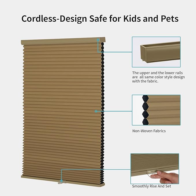 MYshade Cordless Cellular Windows Shades Blackout Blinds for Windows Easy to Install