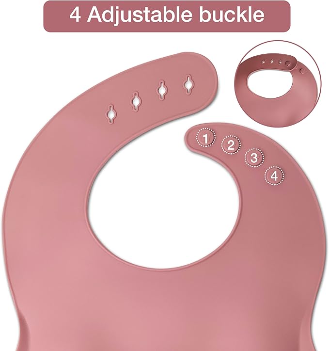 Mutualproducts 10 Pcs Baby Utensils – Silicone Baby Spoons and Forks for Self Feeding – Suction Plate - Anti-Choke Baby Feeding Supplies – Baby Led Weaning Set with 2 Bibs – Great Gift Set (Pink)