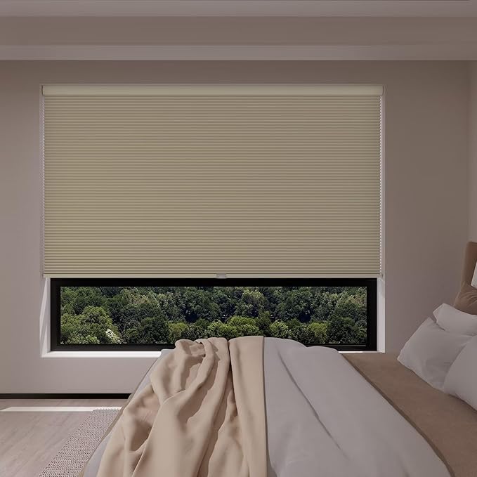 MYshade Cordless Blackout Window Blinds & Shades Pull Down Room Darkening Window Shades Light Blocking Honeycomb Cellular Shade for Indoor Windows Easy to Install 33 inch Wide, H72 Beige Blinds