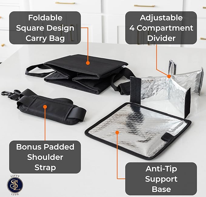 Reusable Drink Carrier with Handle – Tip-Resistant 4 Cup Carrier with Shoulder Strap for Delivery – Insulated, Foldable, Adjustable Dividers – Portable Caddy Tote Bag, Drink Holder for Car
