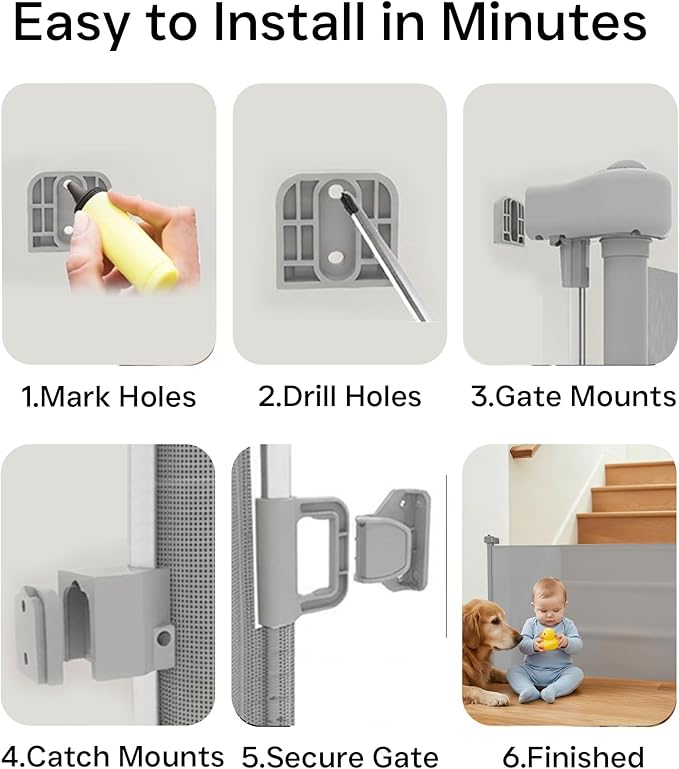 Retractable Baby Gate,Mesh Baby Gate or Mesh Dog Gate,34" Tall,Extends up to 100" Wide,Child Safety Gate for Doorways, Stairs, Hallways, Indoor or Outdoor (Gray, 100''Wide 34''Tall)