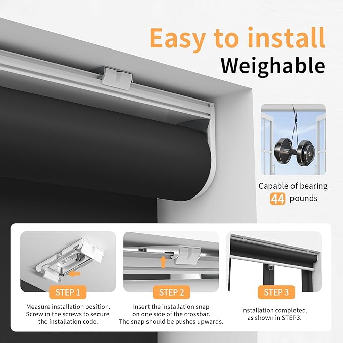 Cordless Roller Shades Blackout Blinds for Windows Room Darkening Rolled Up Shades with Spring System, UV Protection Window Shades Door Blinds for Home and Office (Black, 35" W x 72" H)