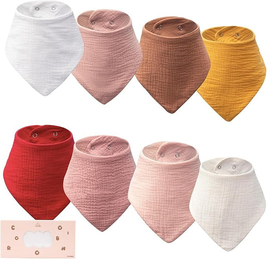 COOROBIN 8 pack-Muslin Baby Bibs, 100% Cotton Baby Bandana Drool Bibs, Ultra Soft & Absorbent for Newborns & Infants