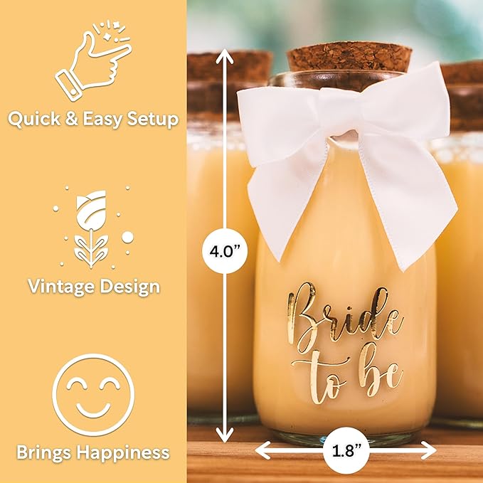 Ethisa 12 Pack Bride To Be Party Favors - Vintage Glass Bottles with Ribbons and Stickers - Bridal Shower Favors for Guests and Table Centerpieces Decorations - Sturdy Bachelorette Theme Candy Jar