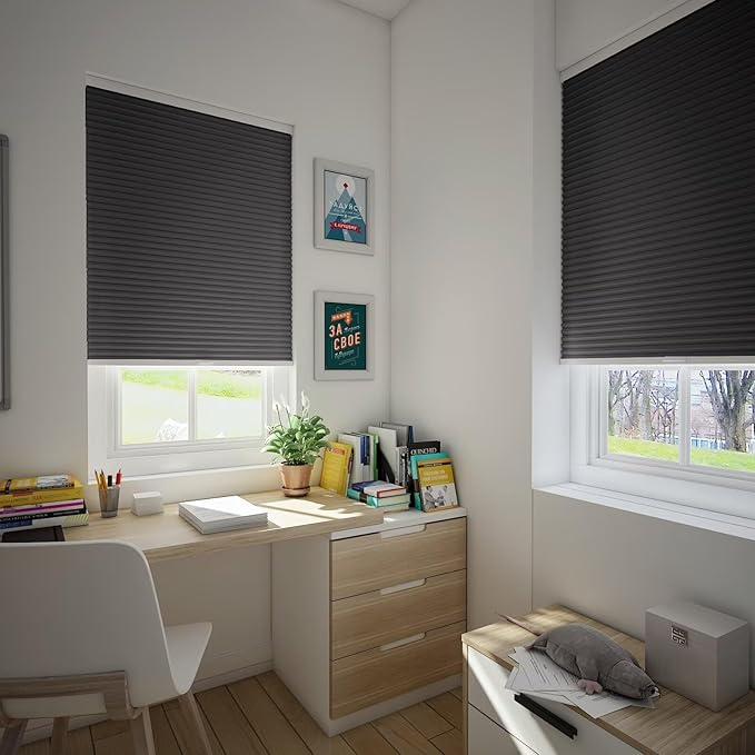 Changshade Cordless Blackout Cellular Shades for Indoor Windows Doors, Black Out Room Darkening HoneyComb Blinds Thermal Insulated 1.5 Inch Cell for Home, Bedroom, Bathroom, Nursey, 41"W×64"H, Black