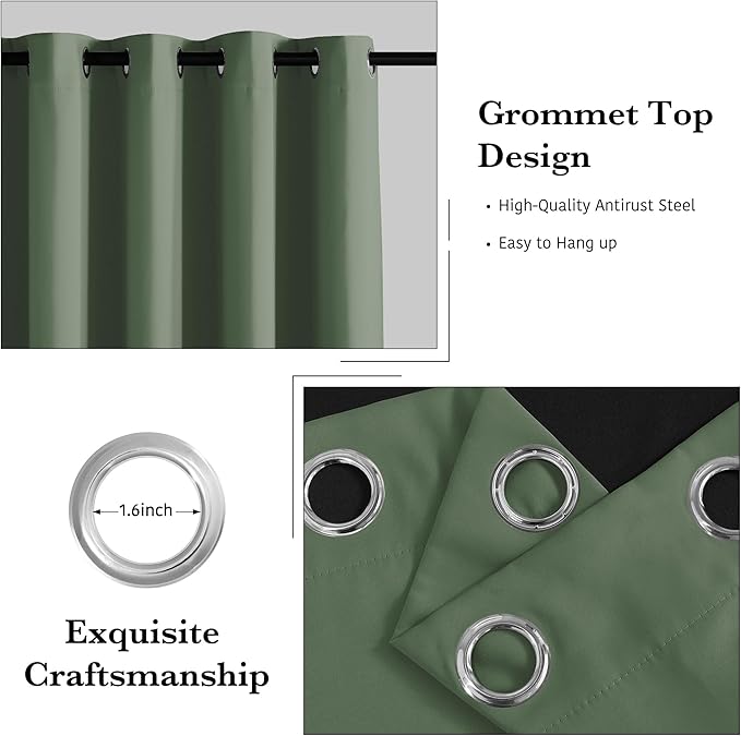 RYB HOME Green Blackout Curtains 84 inches Long, 100% Blackout Thermal Insulated Window Curtains for Bedroom Living Room, 52 inches Wide by 84 inches Long, Hunter Green, 2 Panels
