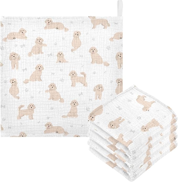vvfelixl Baby Cotton Washcloths Cavapoo Mix Breed Pattern Infants Bath Towel for Unisex Face Towels for Newborn, Natural Baby Wipes Delicate Skin, 11.8 X 11.8 inch, one sizex3