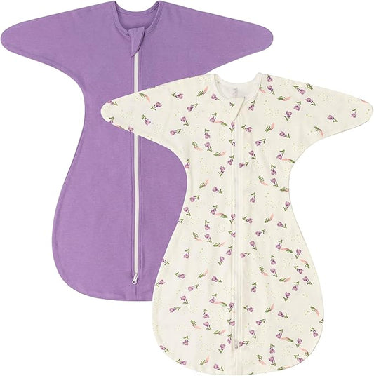 ZIGJOY Baby Transitional Swaddles for Newborns: 0.5 Tog Arms Up Sleep Sack 3-6-12 Months Soft Cotton Shark Fin 2 Way Zipper