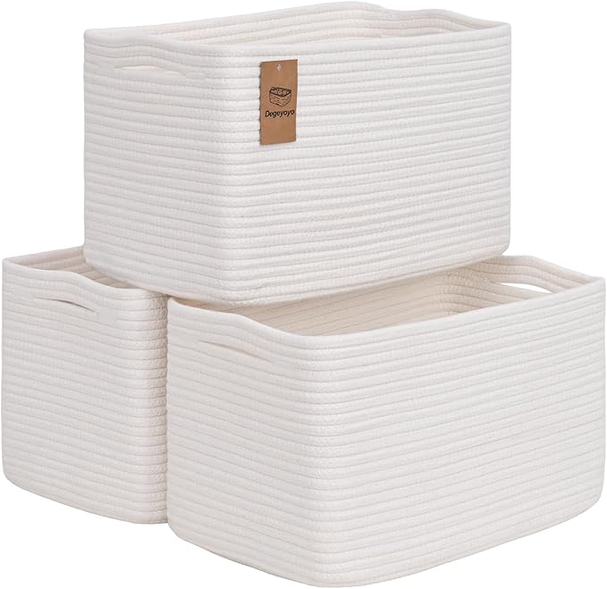 Woven Storage Baskets, White Baskets for Organizing, 3 Pack Woven Basket for Storage, Storage Baskets for Shelf, Towel, Toy, Book, Closet, Baby 15"×10"×9"