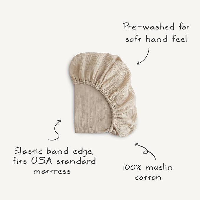 mushie Extra Soft Muslin Fitted Crib Sheet | 192 Thread Count | 28"x 52" (Blue Check)