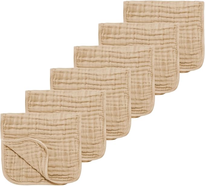 TDHD Muslin Solid Burp Cloths 100% Cotton Large 18''x10'' Extra Soft and Absorbent Multifunctional 6 Pack Baby Burping Cloth for Unisex Boys Girls (Khaki)
