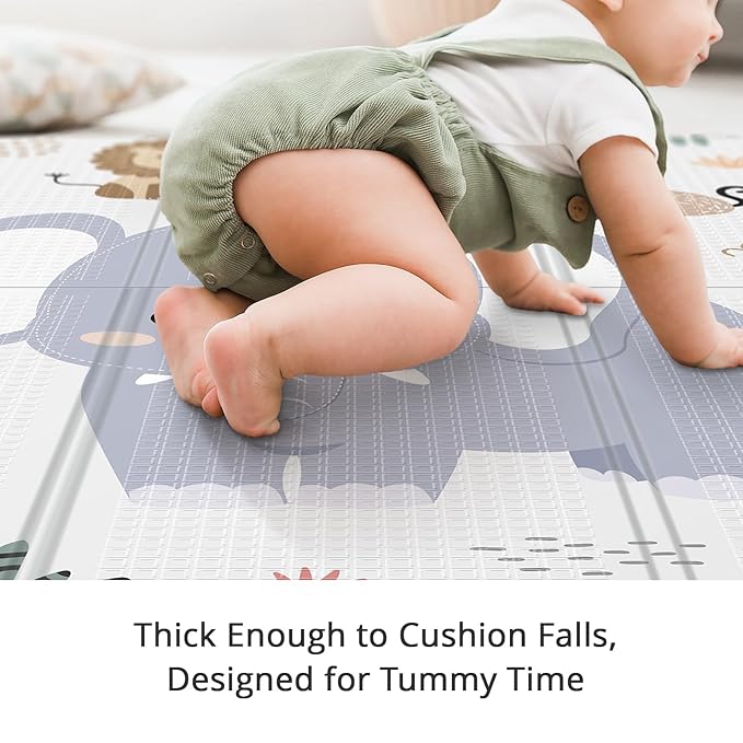 Foldable Foam Baby Play Mat for Floor, Babies Activity Tummy Time Playmat, Kids Non Toxic Foam Thick Play Mat for Baby, Toddlers, Waterproof & Anti-Slip Crawling Mats, Elephant,71x59