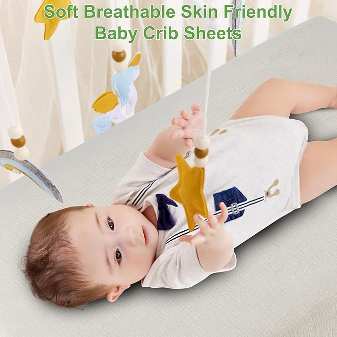 PET REJOIR Muslin Fitted Crib Sheets for Girls & Boys-2 Pack 28"x 52" Soft Baby Mattress Sheet-No Slip Boho Neutral Breathable Toddler Cotton Bedding Sage Green & Beige