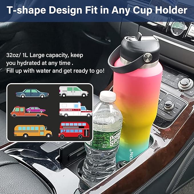 HYDROWION Water Bottle Stainless Steel,Vacuum Insulated Leak Proof Tumbler 32oz with Straw Lid, Spout Lid and Flex Cap(Cold for 48 Hrs, Hot for 24 Hrs), Fit in Any Car Cup Holder, Yellow&Green