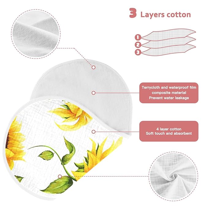WELLDAY Muslin Baby Burp Cloths Set of 2, Soft Absorbent Big Sunflower Muslin Washcloths, Bibs, Face Towel for Newborn Boys Girls, 22 x 11 Inch