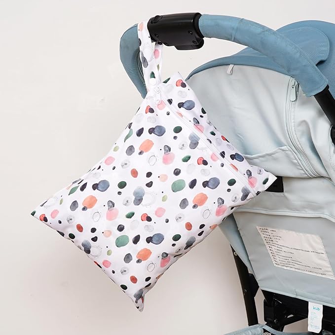 Happy Flute 3 Set Wet Bag Storage Bag Zipper Waterproof Washable Travel Bags, Beach, Pool, Gym Bag for Cloth Diaper, Swimsuits & Wet Clothes for Baby,11.8x15.7inch(Lattice)