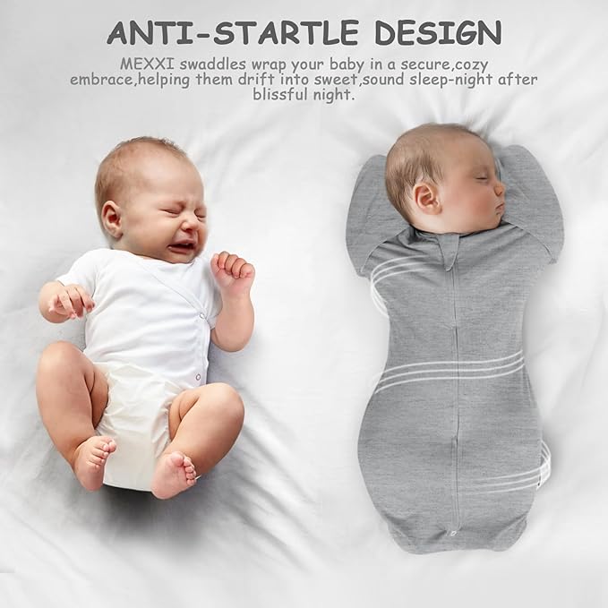 MEXXI Swaddle Baby Sleep Sack with Arms Up, Baby Transitional Swaddle with Double Zipper, 0.5 TOG, 13-19 lbs, M