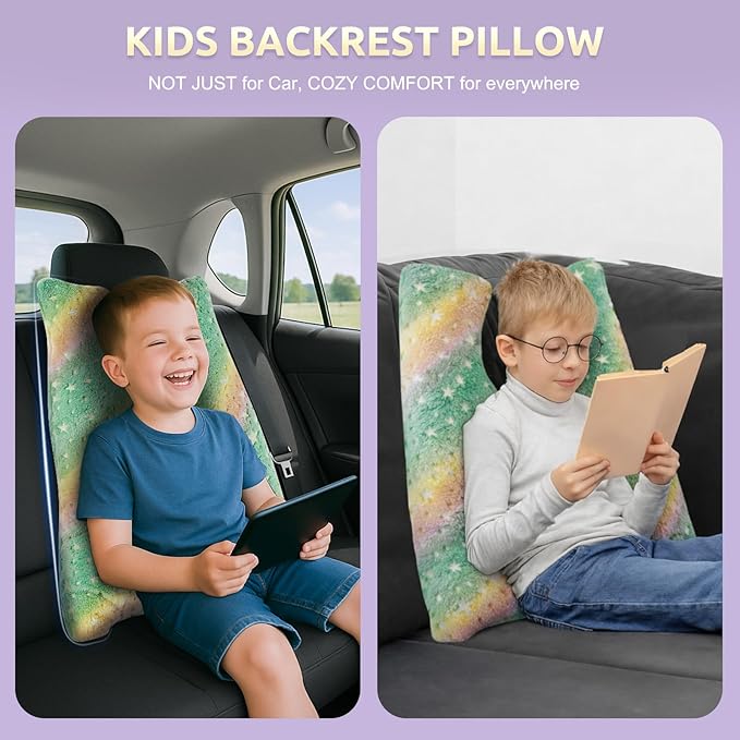 Car Pillow for Kids, Travel Pillow with Adjustable Strap, Kids Floor Pillows Cushions for Adults and Children to Support Head and Body Road Trip Essentials (Green)