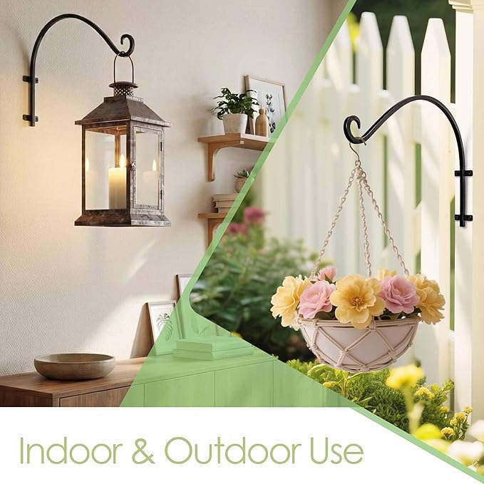 Heavy Duty Hanging Plant Bracket - 50lbs Weight Capacity Black Metal Plant Hangers Wall Hooks, 16Inch Outdoor/Indoor Wall Hooks for Large Bird Feeder, Lanterns, Wind Chimes, Flower Baskets