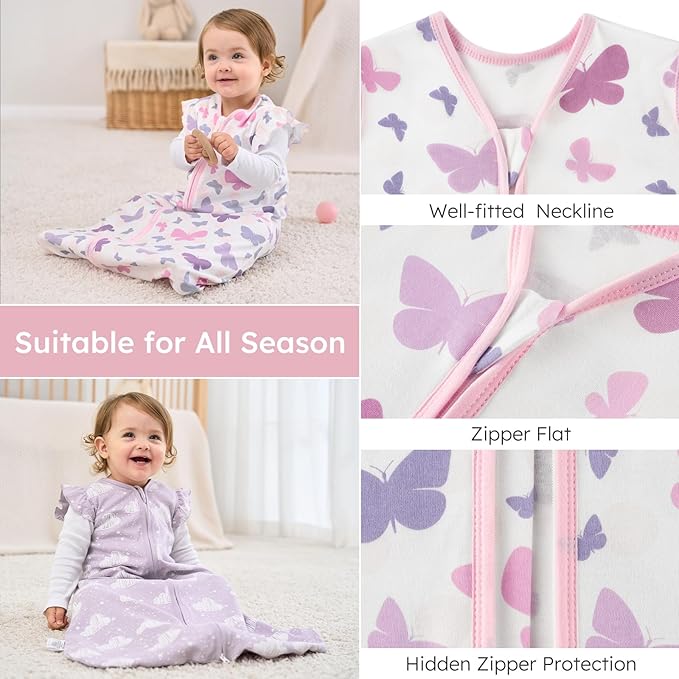 Yoofoss Baby Sleep Sack 12-18 Months Wearable Blanket for Babies 100% Organic Cotton 2-Way Zipper TOG 0.5 Toddler Sleeping Sack 3 Pack, Comfy Lightweight Sleep Sacks