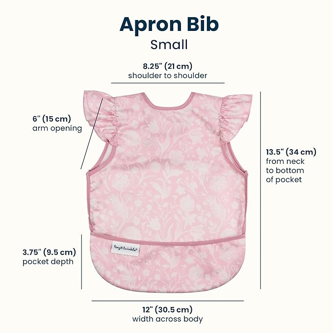 Tiny Twinkle Mess Proof Baby Bib for Girls | Waterproof Toddler Bib for Eating | Baby Apron for Feeding | Machine Washable | Perfect Shower Gift (Toile, 6–24M)