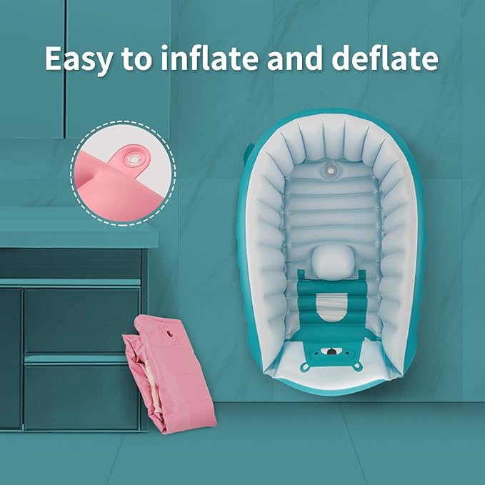 Swimbobo Inflatable Baby Bath Tub Portable Foldable Travel Mini Swimming Pool Helps Infants to Toddler Tub (Blue)