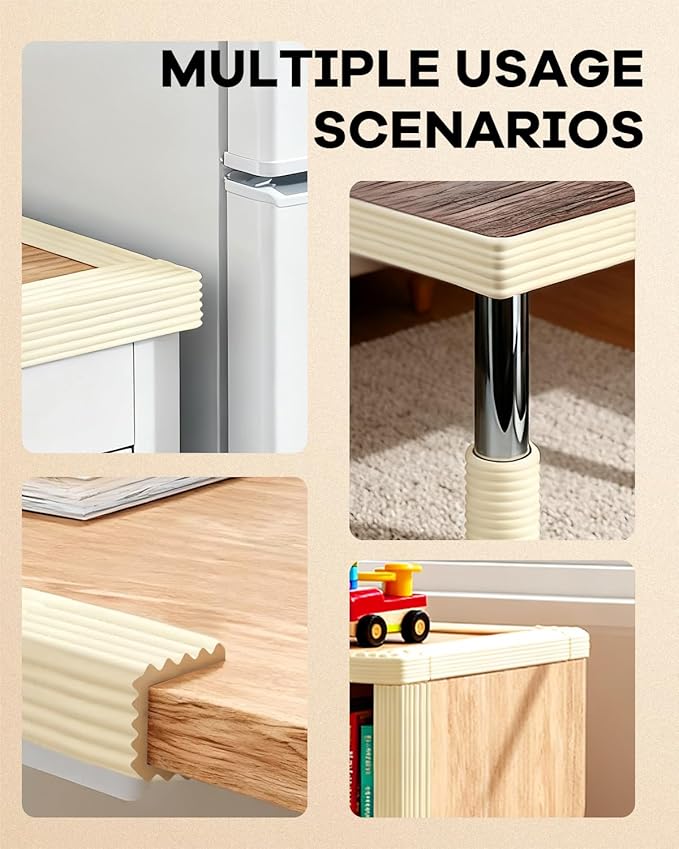 W Wide Edge Protector Strip Extra Thick Baby Proofing Bumper Guard with Strong Adhesive Child Safety for Table Desk Bed Cabinet Furniture in Home and Nursery (Beige White)