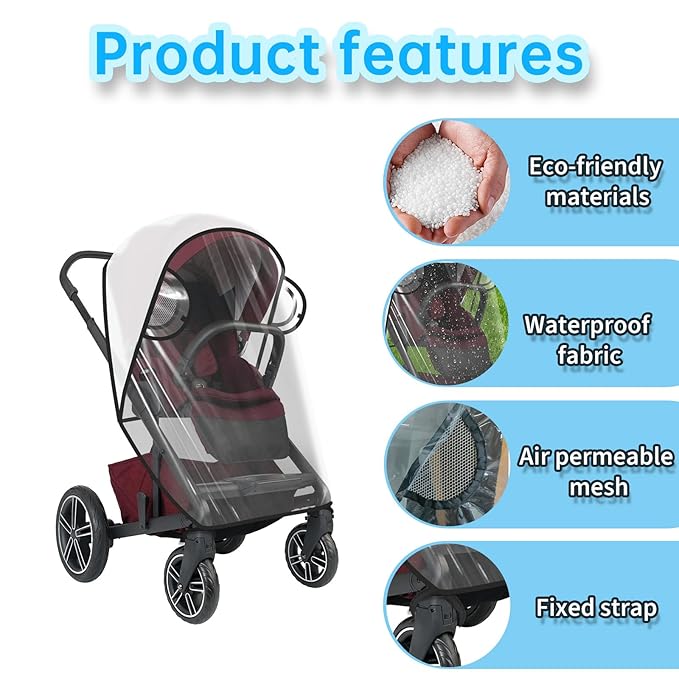 Universal Rain Cover Compatible with Nuna Stroller, Waterproof Weather Shield, Clear Protective Cover with Ventilation, Travel-Ready Stroller Accessory