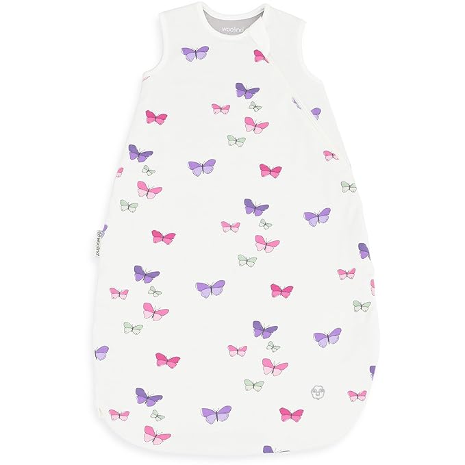 Woolino Merino Wool and Organic Cotton Baby Sleep Bag - 4 Season Classic Sleep Sack for Baby - Two-Way Zipper Sleeping Bag for Baby and Toddler - 6-18 Months - Butterfly