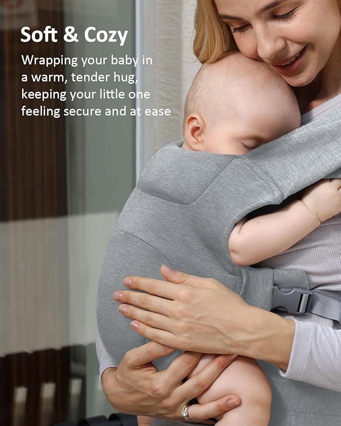 HEYVALUE Baby Carrier Newborn to Toddler(7-35lbs), Ergonomic Cross-Back Wraps with Adjustable Straps, Newborn Carrier with Effortless Put-On, Head Support for Hands-Free Comfort, Gray Leopard