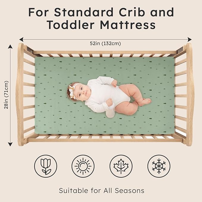 Baby Crib Sheets for Boys Girls Neutral, 2 Pack Crib Mattress Sheet for Standard Crib and Toddler Mattress, Super Soft Breathable Fitted Crib Sheet, 52" x 28"