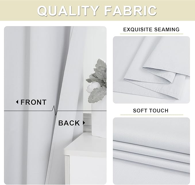 Aiyufeng Curtain Liner Blackout 2 Panles with 14 Pieces Rings Set, Greyish White Thermal Curtains Liner for Behind Curtains 63 Length, Solid Block Curtains Liner 36" Wide 58 "Long, 2 Pcs = 72" W