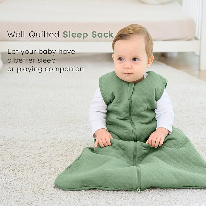 FIEMOL Baby Sleep Sack 6-12 Months 2.5 TOG, Winter Cotton Sleep Sacks Newborn and Infant, Warm Quilted Baby Wearable Blanket, Newborn Sleeping Bag with 2-Way Zipper Green 1 Pack