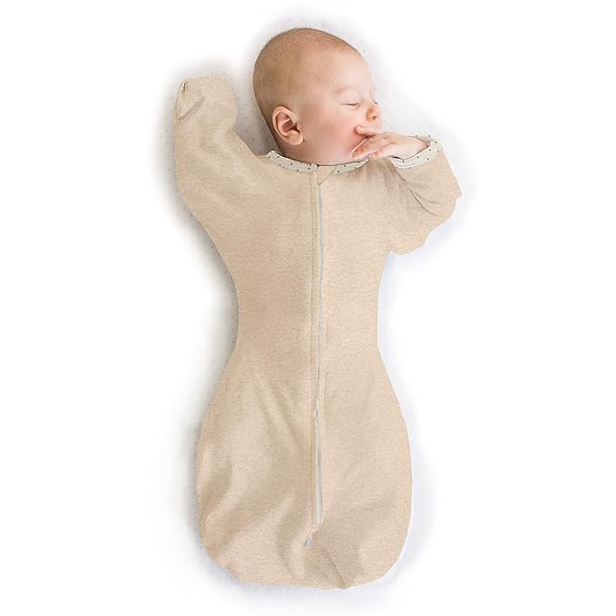 SwaddleDesigns Transitional Swaddle Sack, Arms Up Half-Length Sleeves & Mitten Cuffs, Swaddle for Newborn Transition to Baby Sleep Sack Wearable Blanket, Small, 0-3 Month, 6-14 lb, Heathered Oatmeal