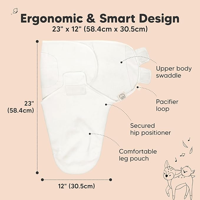 KeaBabies 3-Pack Organic Baby Swaddle Sleep Sacks - Swaddles for Newborns, Infant 0-3 Months, Baby Girls, Boys, Soft & Snug Newborn Sleep Sack, Nursery Swaddling Blankets (Soft White)