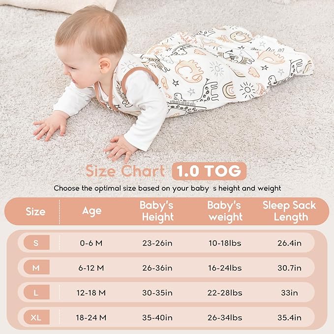 Yoofoss Baby Sleep Sack 0-6 Months TOG 1.0 Baby Wearable Blanket, 2 Pack 100% Organic Cotton Infant Toddler Sleeping Sack 2-Way Zipper Lightweight Sleep Sack